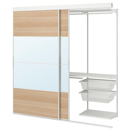 IKEA - SKYTTA/BOAXEL, Walk-in wardrobe with sliding doors, white/white stained oak effect mirror glass, 202x65x205 cm