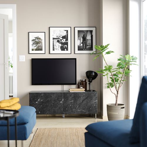 IKEA - BESTA, tv bench, dark grey-black marble effect, 120x42x48 cm