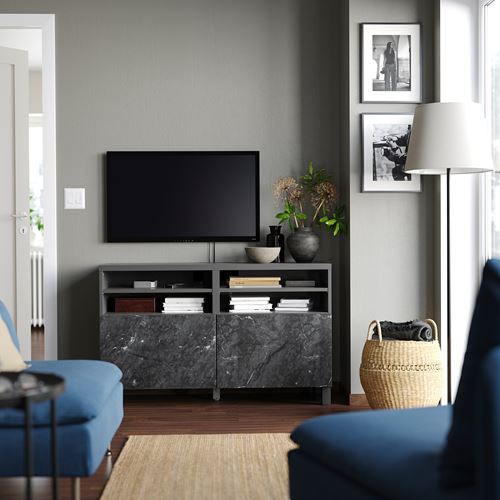 IKEA - BESTA, tv bench, dark grey-black marble effect, 120x42x74 cm