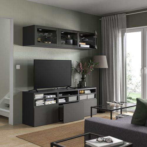 IKEA - BESTA, tv storage unit, dark grey, 180x42x192 cm