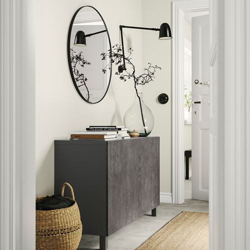 IKEA - BESTA, storage combination, dark grey-dark grey concrete effect, 120x42x74 cm