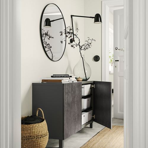 IKEA - BESTA, storage combination, dark grey-dark grey concrete effect, 120x42x74 cm