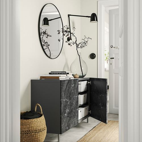 IKEA - BESTA, storage combination, black/marble effect, 120x42x74 cm