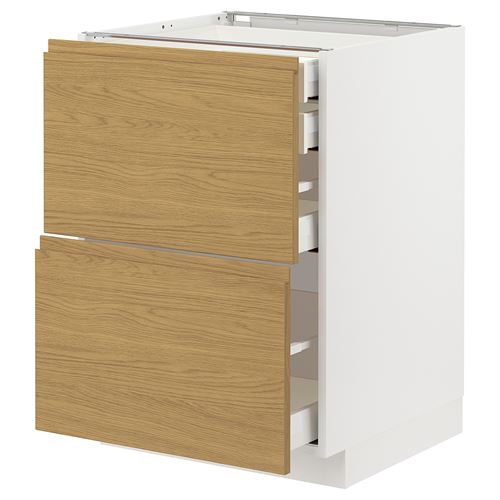 IKEA - METOD/MAXIMERA, base cabinet with drawers, VOXTORP oak effect, 60x60 cm