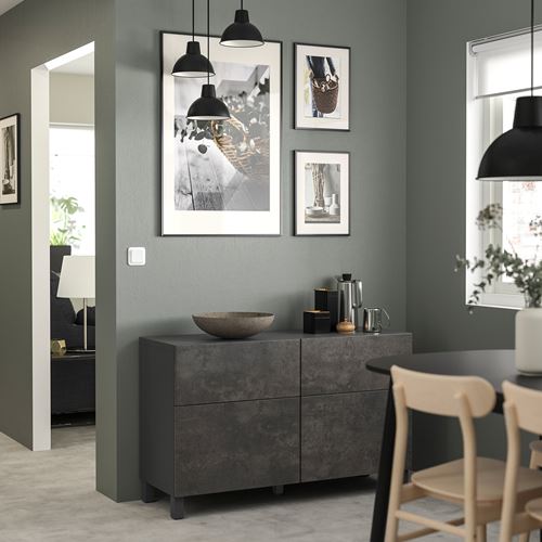 IKEA - BESTA, storage combination, dark grey concrete effect, 120x42x65 cm