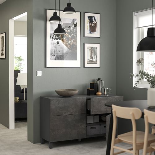 IKEA - BESTA, storage combination, dark grey-dark grey concrete effect, 120x42x65 cm