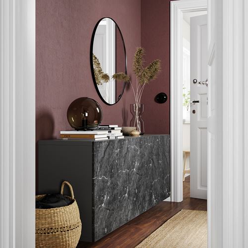 IKEA - BESTA, storage combination, black/marble effect, 180x42x64 cm