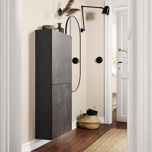 IKEA - BESTA, wall cabinet, dark grey-dark grey concrete effect, 60x22x128 cm