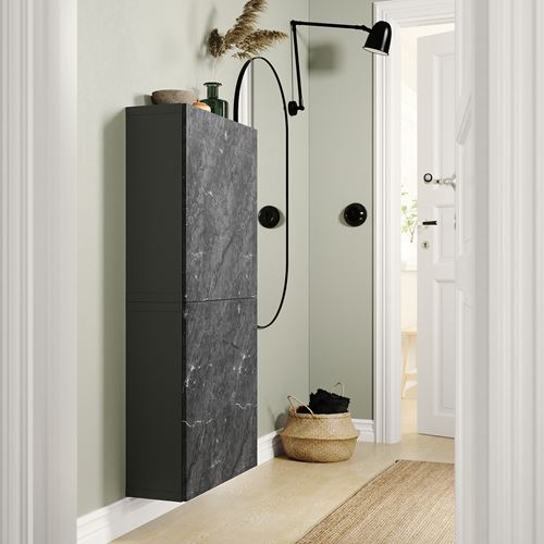 IKEA - BESTA, wall cabinet, dark grey-black marble effect, 60x22x128 cm