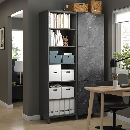 IKEA - BESTA, storage combination, dark grey-black marble effect, 120x42x202 cm