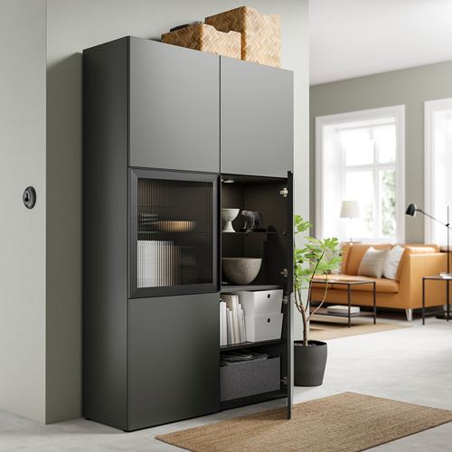 IKEA - BESTA, storage combination, dark grey, 120x42x193 cm