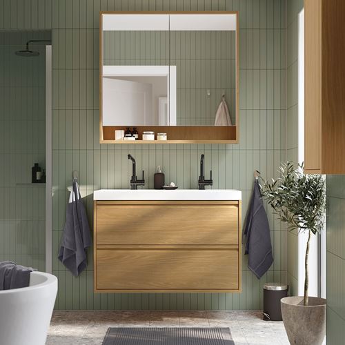 IKEA - ANGSJÖN/BACKSJÖN, wash-basin and cabinet, oak effect, 100x48x69 cm