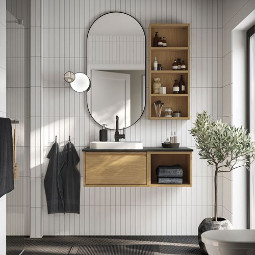 IKEA - ANGSJÖN/BACKSJÖN, lavabo dolabı kombinasyonu, meşe görünümlü-siyah mermer görünüm, 102x49x41 cm