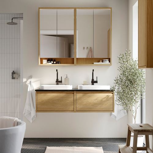 IKEA - ANGSJÖN/TOLKEN/BACKSJÖN, wash-basin and cabinet, oak effect-black marble effect, 122x49x41 cm