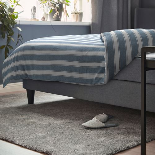 IKEA - STRUTBRAKEN, double quilt cover and 2 pillowcases, blue-white, 240x220/50x60 cm