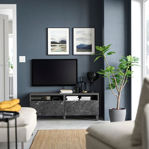 IKEA - BESTA, tv bench, dark grey-black marble effect, 120x42x48 cm