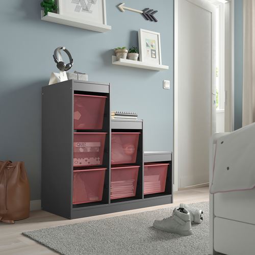 IKEA - TROFAST, storage-unit, grey-light red, 99x44x94 cm