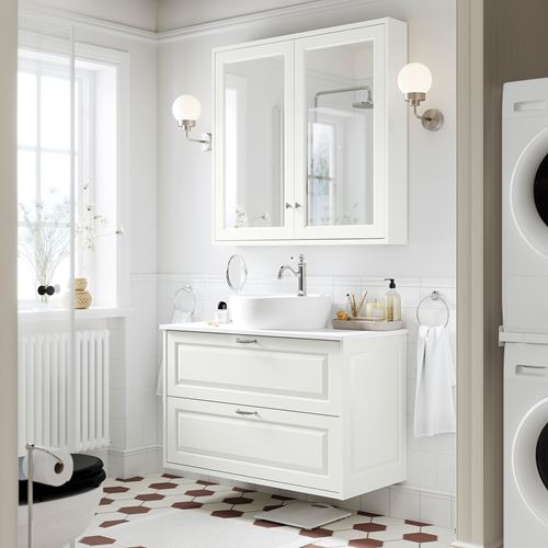 IKEA - TANNFORSEN/TOLKEN/TÖRNVIKEN, wash-basin and cabinet, white-white marble effect, 102x49x79 cm