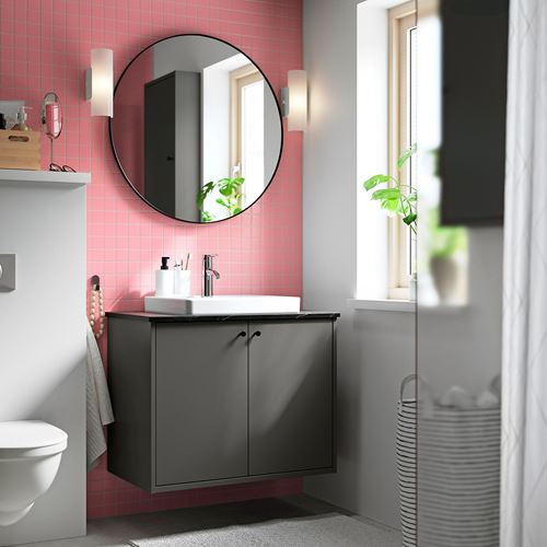 IKEA - HAVBACK/TOLKEN/ORRSJÖN, lavabo dolabı kombinasyonu, koyu gri-siyah mermer görünüm, 82x49x71 cm