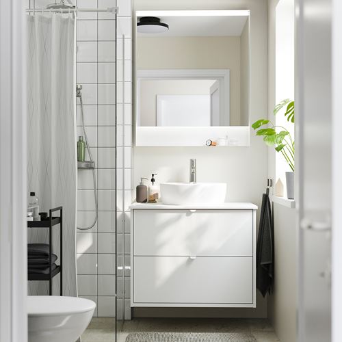 IKEA - HAVBACK/TOLKEN/TÖRNVIKEN, lavabo dolabı kombinasyonu, beyaz-beyaz mermer görünüm, 82x49x79 cm