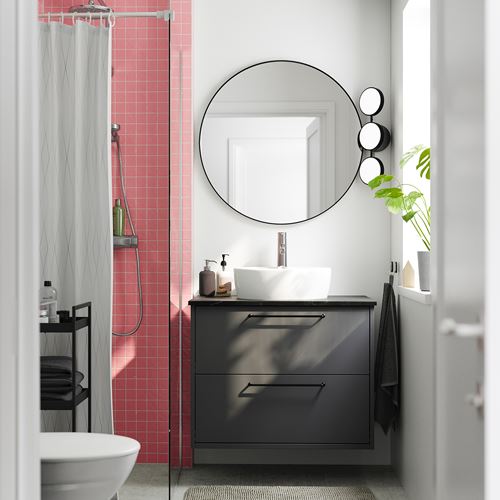 IKEA - HAVBACK/TOLKEN/TÖRNVIKEN, wash-basin and cabinet, dark grey-black marble effect, 82x49x79 cm