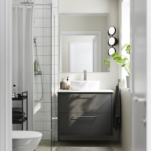 IKEA - HAVBACK/TOLKEN/TÖRNVIKEN, wash-basin and cabinet, dark grey-white marble effect, 82x49x79 cm