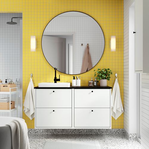 IKEA - HAVBACK/ORRSJÖN, lavabo dolabı kombinasyonu, beyaz-siyah mermer görünüm, 122x49x71 cm