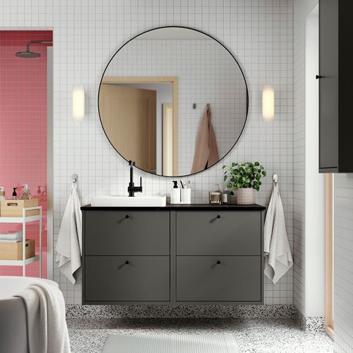 IKEA - HAVBACK/ORRSJÖN, lavabo dolabı kombinasyonu, koyu gri-siyah mermer görünüm, 122x49x71 cm