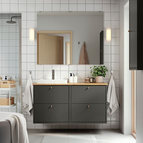 IKEA - HAVBACK/ALSKEN/ORRSJÖN, wash-basin and cabinet, dark grey-bamboo, 122x49x71 cm