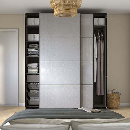 IKEA - PAX/SVARTISDAL, PAX sliding door wardrobe, dark gray-white paper effect, 200x66x236 cm