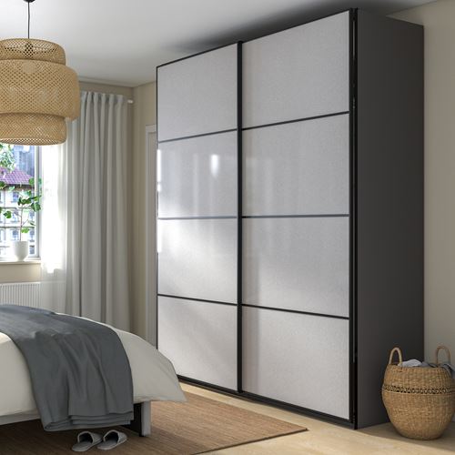 IKEA - PAX/SVARTISDAL, PAX sliding door wardrobe, dark gray-white paper effect, 200x66x236 cm