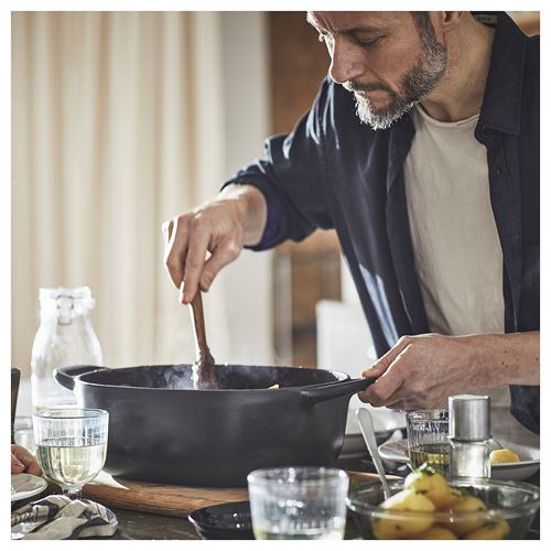 IKEA - VARDAGEN, casserole with lid, enamelled cast iron-matte black, 6.5 l