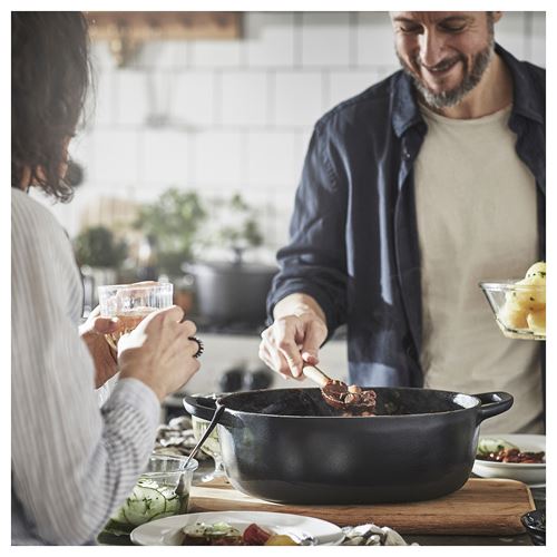 IKEA - VARDAGEN, casserole with lid, enamelled cast iron-matte black, 6.5 l