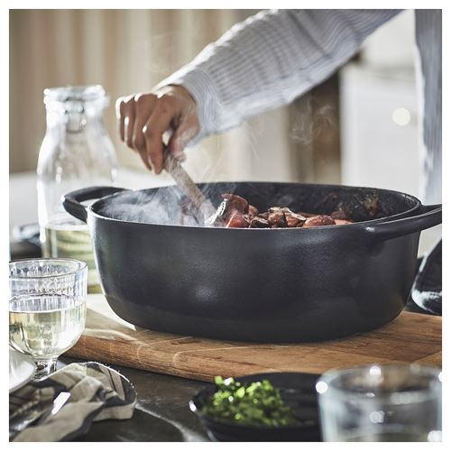 IKEA - VARDAGEN, casserole with lid, enamelled cast iron-matte black, 6.5 l