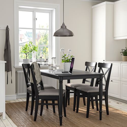 IKEA - DANDERYD/INGOLF, kitchen table set, black-Nolhaga grey beige, 4 chairs