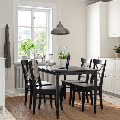 IKEA - DANDERYD/INGOLF, kitchen table set, black-black/brown, 4 chairs