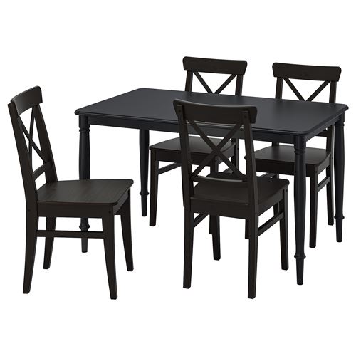 IKEA - DANDERYD/INGOLF, kitchen table set, black-black/brown, 4 chairs