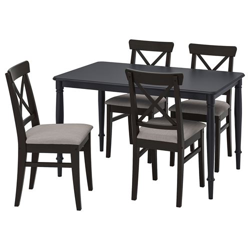 IKEA - DANDERYD/INGOLF, kitchen table set, black-Nolhaga grey beige, 4 chairs