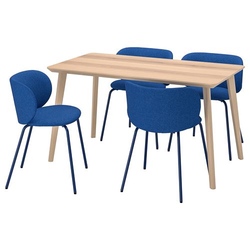 IKEA - LISABO/KRYLBO, kitchen table set, ash veneer-Tonerud blue, 4 chairs