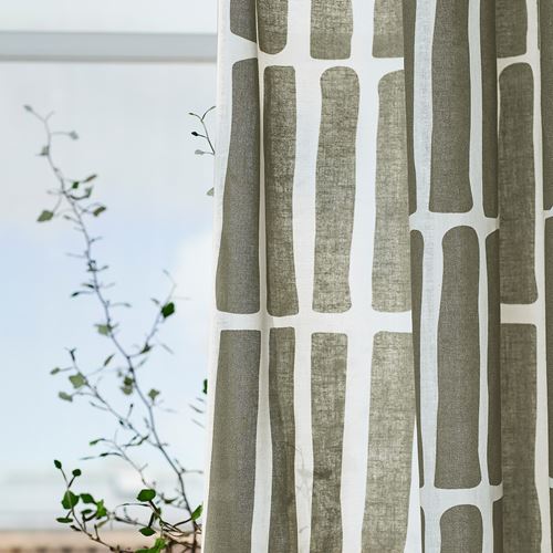 IKEA - SKOGSSTJARNA, curtains, 1 pair, grey-green-white, 145x300 cm