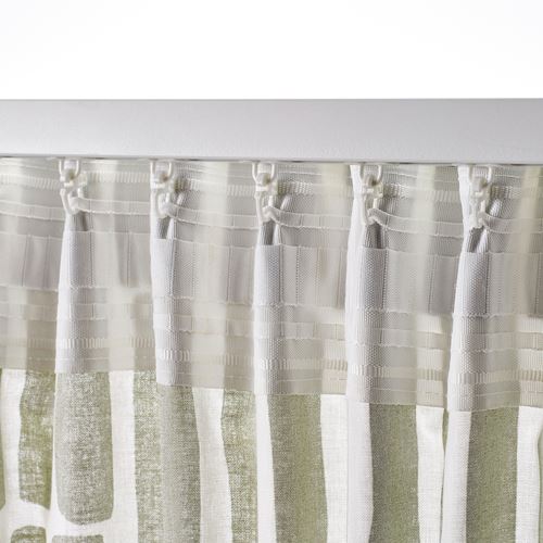 IKEA - SKOGSSTJARNA, curtains, 1 pair, grey-green-white, 145x300 cm