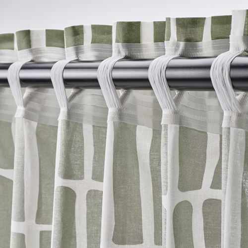 IKEA - SKOGSSTJARNA, curtains, 1 pair, grey-green-white, 145x300 cm