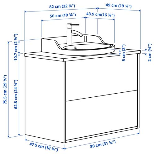 IKEA - TANNFORSEN/TOLKEN/RUTSJÖN, lavabo dolabı kombinasyonu, beyaz-beyaz mermer görünüm, 82x49x76 cm