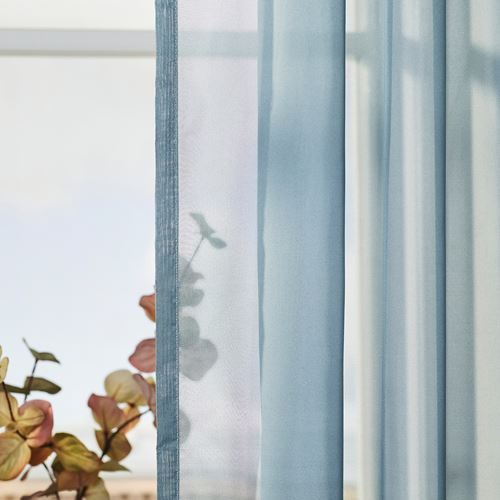 IKEA - GLASÖRT, sheer curtains, beige/blue, 300x300 cm