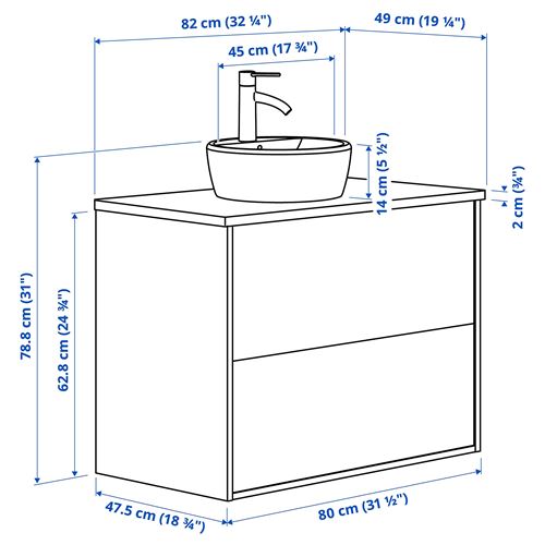 IKEA - HAVBACK/TOLKEN/TÖRNVIKEN, lavabo dolabı kombinasyonu, beyaz-beyaz mermer görünüm, 82x49x79 cm