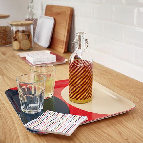 IKEA - KORKEN, bottle, glass-striped brown/red, 0,5 l