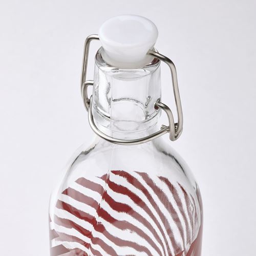 IKEA - KORKEN, bottle, glass-striped brown/red, 0,5 l