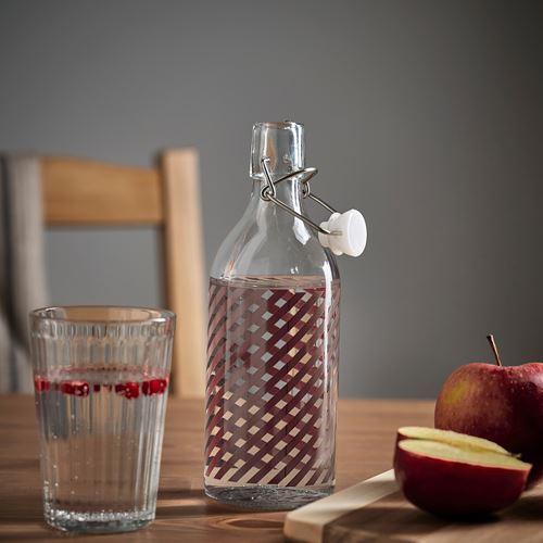 IKEA - KORKEN, bottle, glass-striped brown/red, 0,5 l