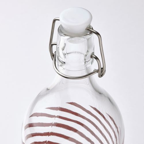 IKEA - KORKEN, bottle, glass-striped grey/pink, 1 l