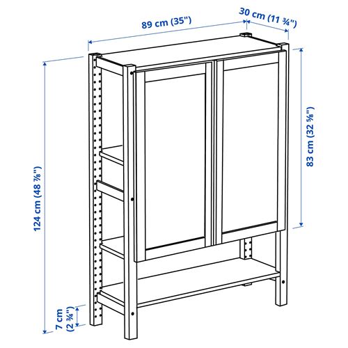 IKEA - IVAR, shelf unit with door, pine-felt, 89x30x124 cm